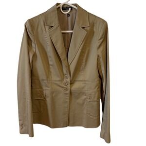 Atelier Luxe Khaki Tan Cotton Blend 3-Button Tailored Blazer‎ Jacket Size 10